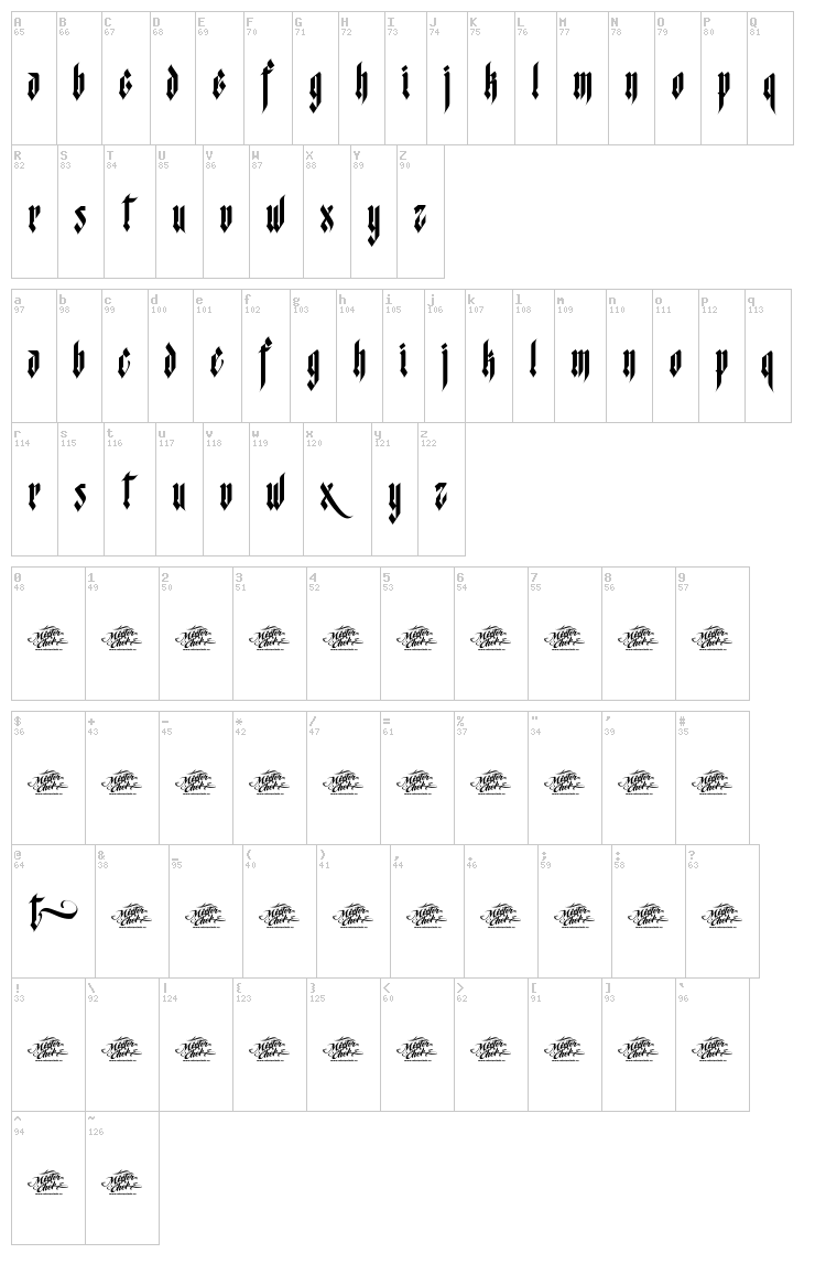 MCF Star Worms font map